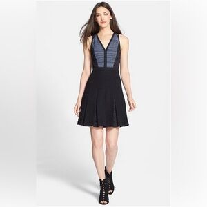 Rebecca Taylor Black Dress with Navy Textured Bodice